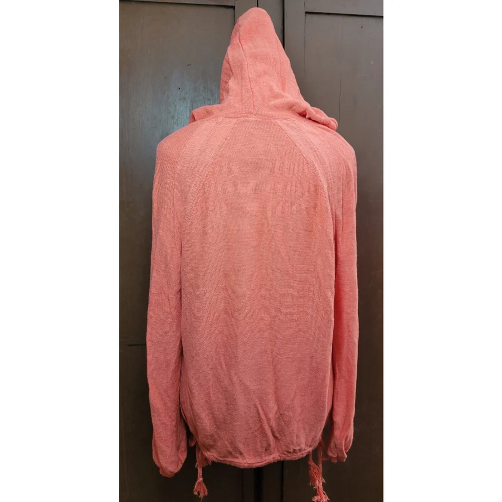 Free People Womens XS Optimist Hoodie Coral Salmon Pink Tie Sides Front Pocket‎